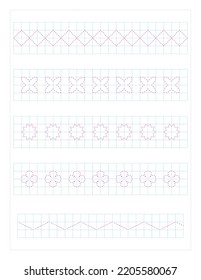 Tracing page practice, red,blue,  vector background illustration