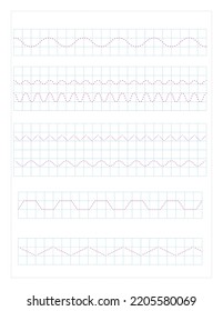 Tracing page practice, red,blue,  vector background illustration