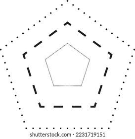 Tracing pentagon shape symbol, dashed and dotted broken line element for preschool, kindergarten and Montessori kids prewriting, drawing and cutting practice activities in vector illustration