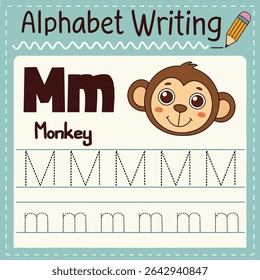 Tracing Practice for the Letter M with a Cute Monkey