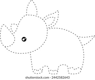 Tracing rhinoceros For design Kindergarten worksheet.