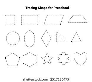 Forma de traçado para pré-escola ou jardim de infância. Planilha imprimível para habilidade de escrita prática