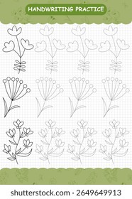Tracing shapes of flowers and plants for preschool handwriting practice in A4 format