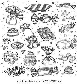 Tracing sketch of set of different  candy.