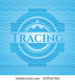 Tracing sky blue water wave emblem. Vector Illustration. Detailed. 