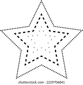 Tracing star shape broken line element for preschool, kindergarten and Montessori kids prewriting, drawing and cutting practice activities in vector illustration
