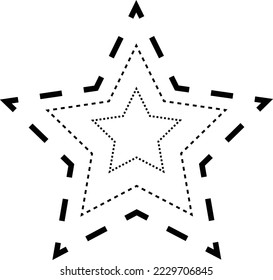 Tracing star shape broken line element for preschool, kindergarten and Montessori kids prewriting, drawing and cutting practice activities in vector illustration