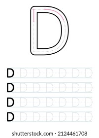 Tracing Uppercase Letter D Worksheet Kids Stock Vector (Royalty Free ...