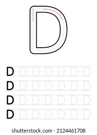 Tracing Uppercase Letter D Worksheet Kids Stock Vector (royalty Free 