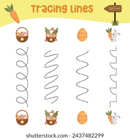 Tracing vertical lines activity for children. Tracing worksheet for kids, practising the motoric skills. Dotted Lines. Educational printable worksheet. Vector file.