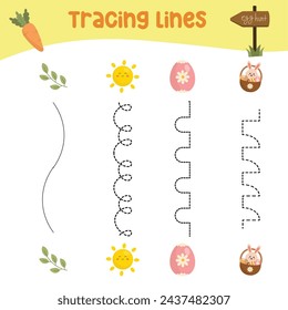 Tracing vertical lines activity for children. Tracing worksheet for kids, practising the motoric skills. Dotted Lines. Educational printable worksheet. Vector file.