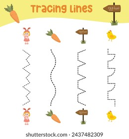 Tracing vertical lines activity for children. Tracing worksheet for kids, practising the motoric skills. Dotted Lines. Educational printable worksheet. Vector file.