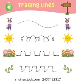 Tracing vertical lines activity for children. Tracing worksheet for kids, practising the motoric skills. Dotted Lines. Educational printable worksheet. Vector file.