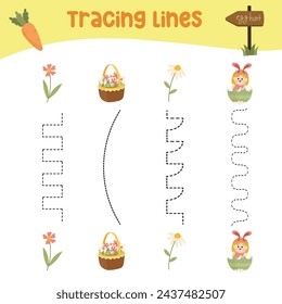 Rastreo de líneas verticales de actividad para niños. Hoja de trabajo de seguimiento para los niños, la práctica de las habilidades motoras. Líneas de puntos. Hoja de trabajo educativa imprimible. Archivo vectorial.