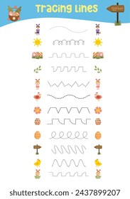 Tracing vertical lines activity for children. Tracing worksheet for kids, practising the motoric skills. Dotted Lines. Educational printable worksheet. Vector file.