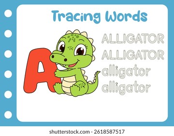 tracing the word of alligator. animal cute