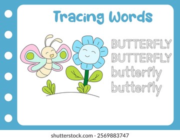 tracing the word of butterfly. animal cute