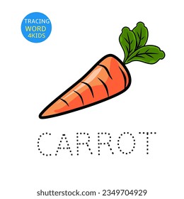  Tracing word with carrot vector cartoon illustration, for kids educational , printing 