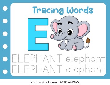 tracing the word cute elephant. animal cute