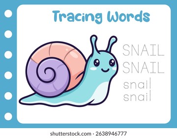 tracing the word of cute snail. animal education game