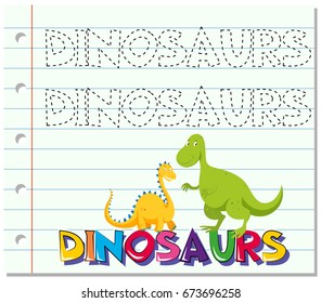 Tracing word for dinosaurs illustration