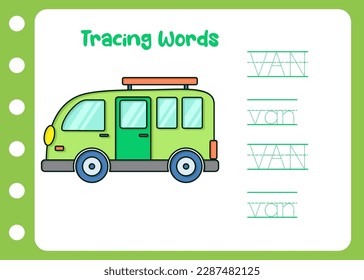 tracing the word for van kids education