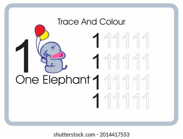 tracing words for kids, count trace and colour  elephants