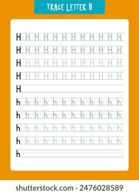 Tracing worksheet designed to help children learn the letter h through repetition. the sheet includes uppercase and lowercase letters with dotted guidelines, allowing kids to practice proper letter fo