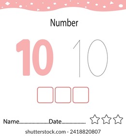 Tracing worksheet number 10 and write the words. Worksheet that is suitable for learning to write number  10