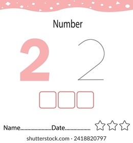 Tracing worksheet number 2 and write the words. Worksheet that is suitable for learning to write number  2