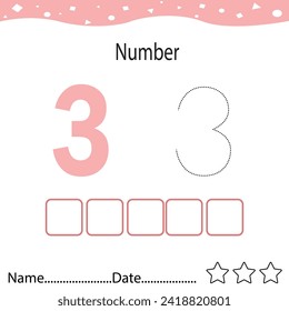 Tracing worksheet number 3 and write the words. Worksheet that is suitable for learning to write number  3