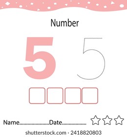 Tracing worksheet number 5 and write the words. Worksheet that is suitable for learning to write number  5