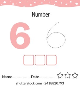 Tracing worksheet number 6 and write the words. Worksheet that is suitable for learning to write number  6