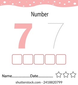 Tracing worksheet number 7 and write the words. Worksheet that is suitable for learning to write number  7