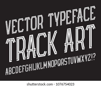 Track Art Vector Typeface. White striped font. Isolated english alphabet.