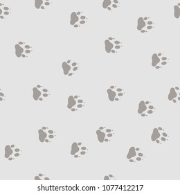 Track the bear paw. Seamless pattern background. Gray design vector illustration.