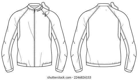 Diseño de la chaqueta de la pista Bomber sketch plano Ilustración de la plantilla vectorial de la vista frontal y posterior, Sport Winter Jacket CAD dibujo modelo para hombres y mujeres