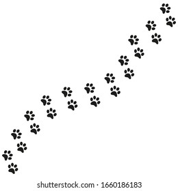 Track of cat dog tracks, footprint, design. Footprints of cat, turn right