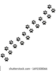 Track of cat dog tracks, footprint, design. Footprints of cat, turn right