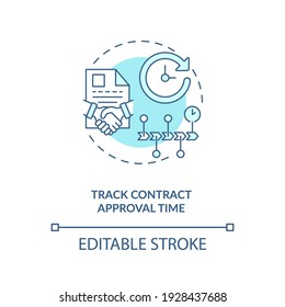 Track contract approval time concept icon. Efficient contract management advices. Stage and status tracking idea thin line illustration. Vector isolated outline RGB color drawing. Editable stroke