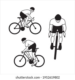 Track cycling competition. A team of cycling sportsmen. Black and white characters set. Flat style vector design illustrations.