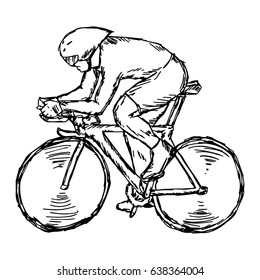 Track cycling competition - vector illustration sketch hand drawn with black lines, isolated on white background