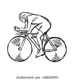 Track cycling - vector illustration sketch hand drawn with black lines, isolated on white background