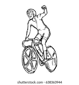 Track cycling winner - vector illustration sketch hand drawn with black lines, isolated on white background
