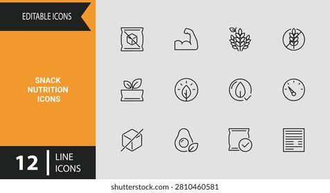 Track daily calorie consumption using this snack nutrition icons outline icon set tailored for healthy dieting and wellness lifestyle blogs.