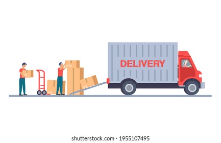 Track delivery with driver and logo on board. Delivery person