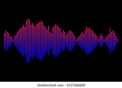 Track equlizer of music. Colorful soundwave background in gradient. Digital audio player line of song on dark background. Horisontal vector illustration