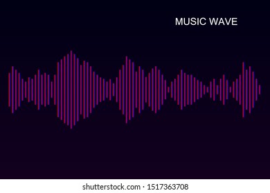 Track equlizer of music. Colorful soundwave background in gradient. Digital audio player line of song on dark background. Horisontal vector illustration