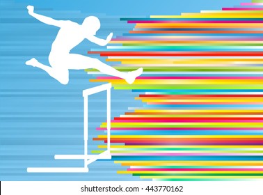Track And Field Athlete Competing During Hurdle Race Barrier Running Vector Background Concept