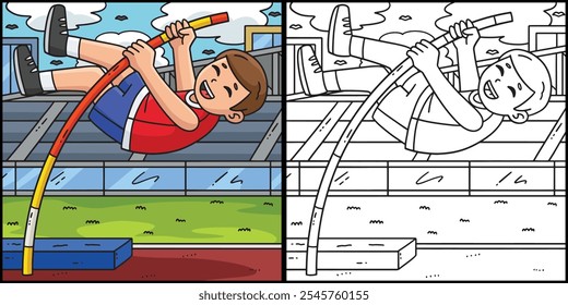 Track und Field Athlete Pole Vaulting Illustration